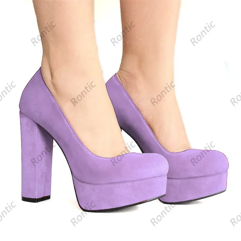 حذاء بكعب مخملي أسود مصنوع يدويًا من Rontic - كعب قوطي مصنوع يدويًا - حذاء نسائي بكعب مكتنز مقاس 5-20 #2