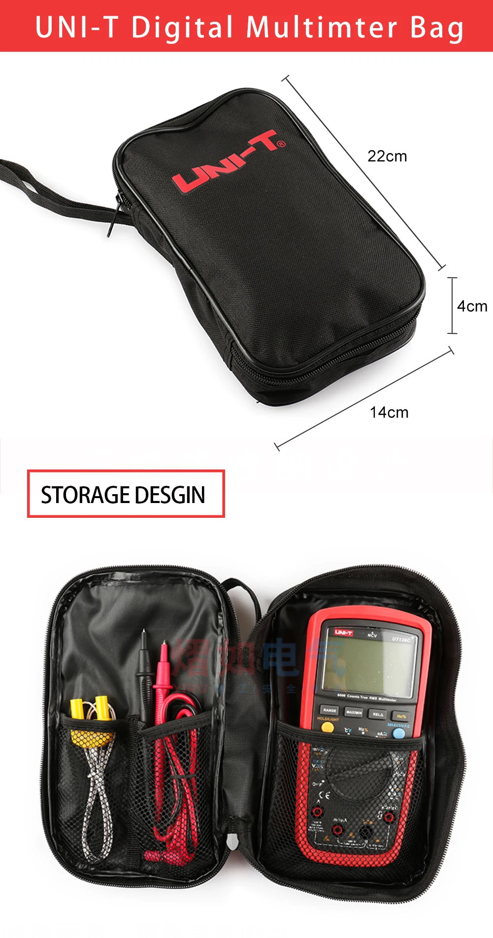 UNI-T Schwarze Canvas-Tasche für digitale Multimeter der UNI-T-Serie, auch geeignet für Multimeter anderer Marken – Detail 2