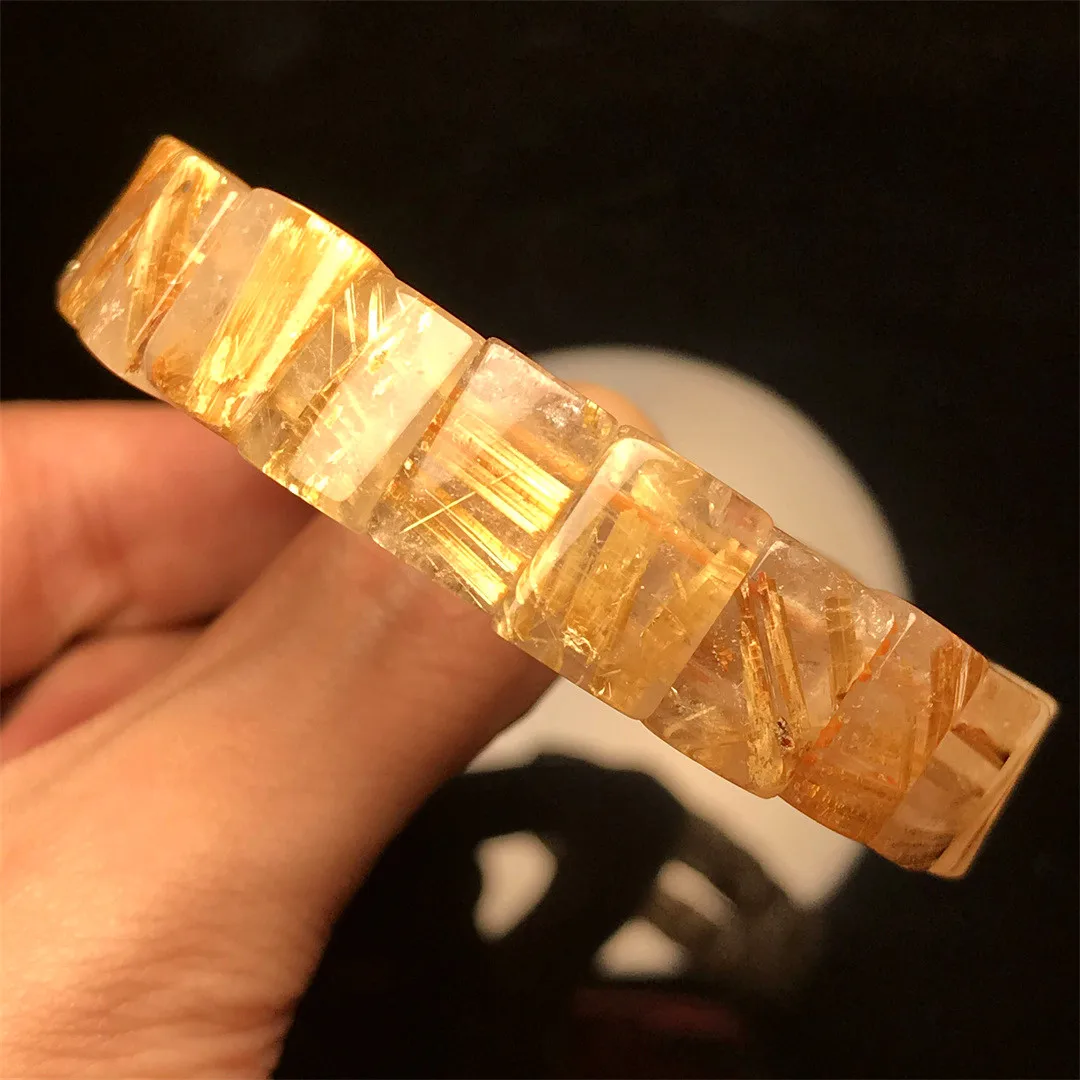 

Natural Gold Rutilated Quartz Bracelet Bangle Jewelry For Women Lady Men Beauty Gift Luck Crystal 12x9mm Beads Strands AAAAA