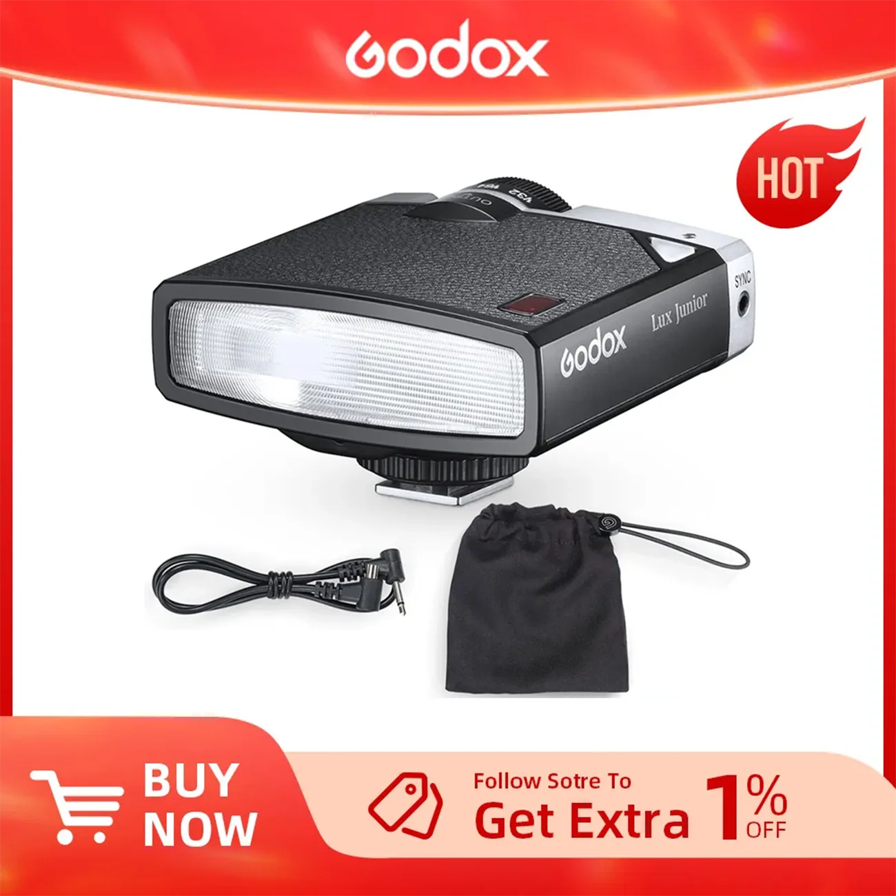 Godox GN12 Lux Junior Camera Flash 6000K±200K 7 Levels Flash Speedlite Trigger for Canon Nikon Fujifilm Olympus Sony Camera