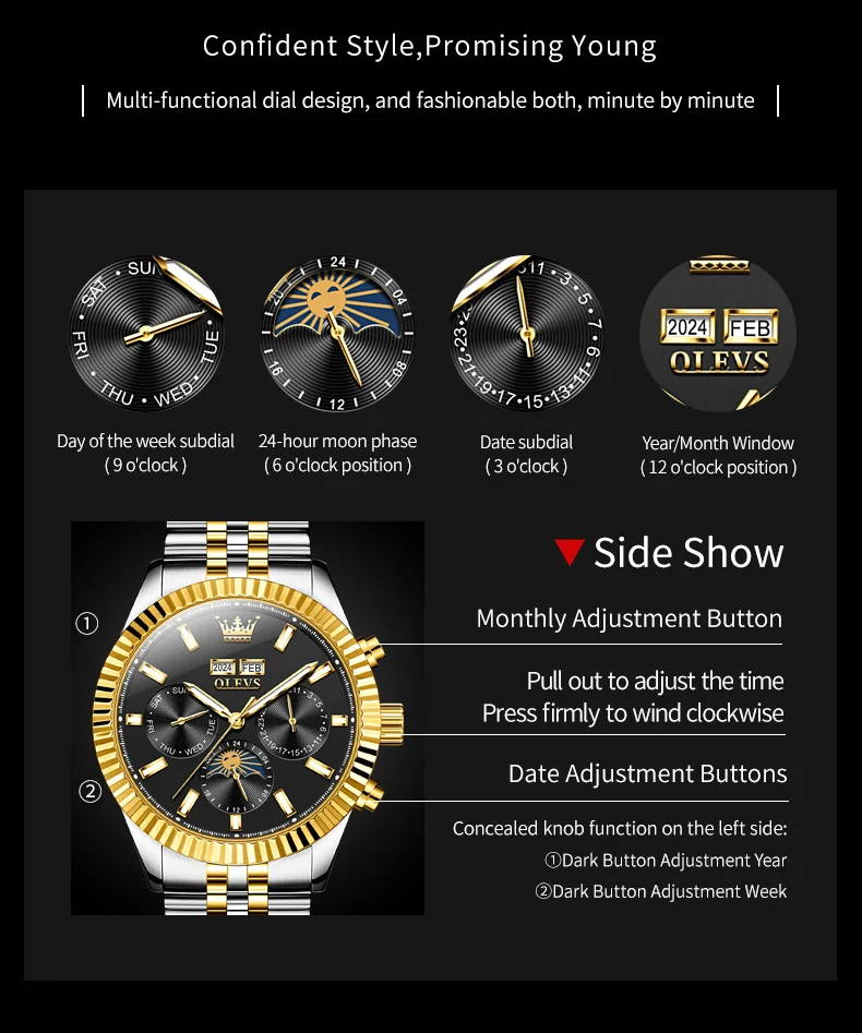 OLEVS 6688 marca de lujo reloj automático para hombre calendario de fase lunar impermeable luminoso superior reloj de pulsera mecánico Original para hombres