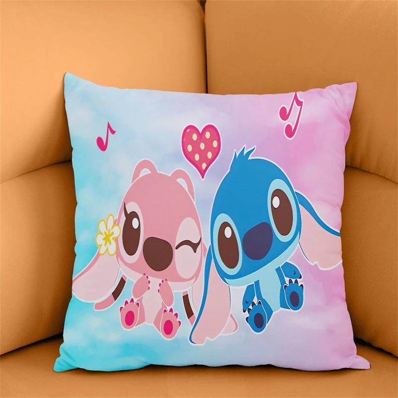 New Design Cartoon Stitch Cushion Cover Lilo & Stitch Pillowcase Anime Kawaii Pillowcase Home Decoration Christmas Gift 45x45cm