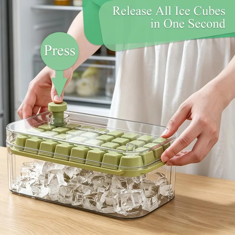 One Touch Press Ice Cube Tray 32/64 Grids Multifunctional Portable Ice Maker Mold Easy Release Ice Box Storage Container Set Kit