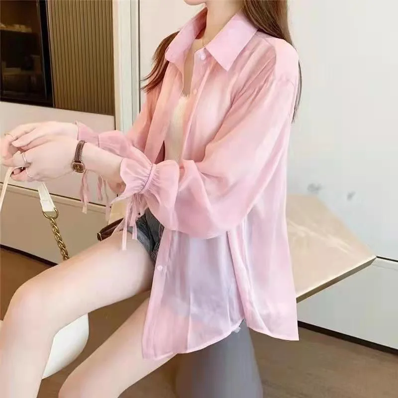 

Long Sleeve Shirts Womens Chiffon Blouse Ruffled Romantic Sweet Style Turn Down Collar Spring Youthful Wear Soft Feminine