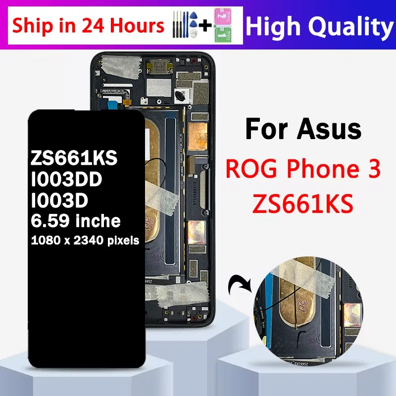 Super AMOLED For Asus ROG Phone 3 ZS661KS LCD Display Touch Panel Digitizer For ROG Phone 3 Strix Edition LCD ZS661KS Display