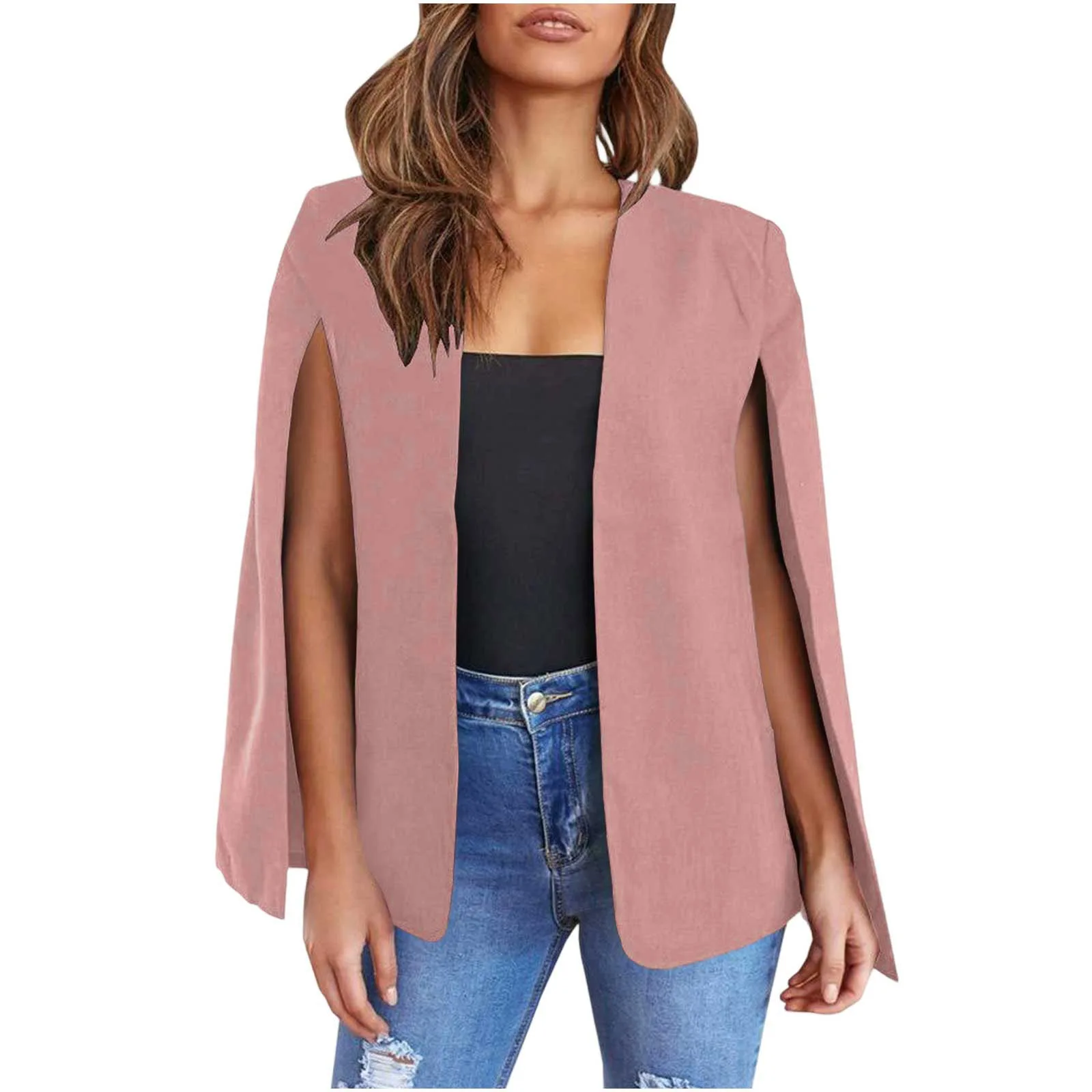 شال Kraag Gespleten Mouw Mantel Blazer Cape Nieuwe Lente Effen Kleur Olpak Jas Voor Dames #6