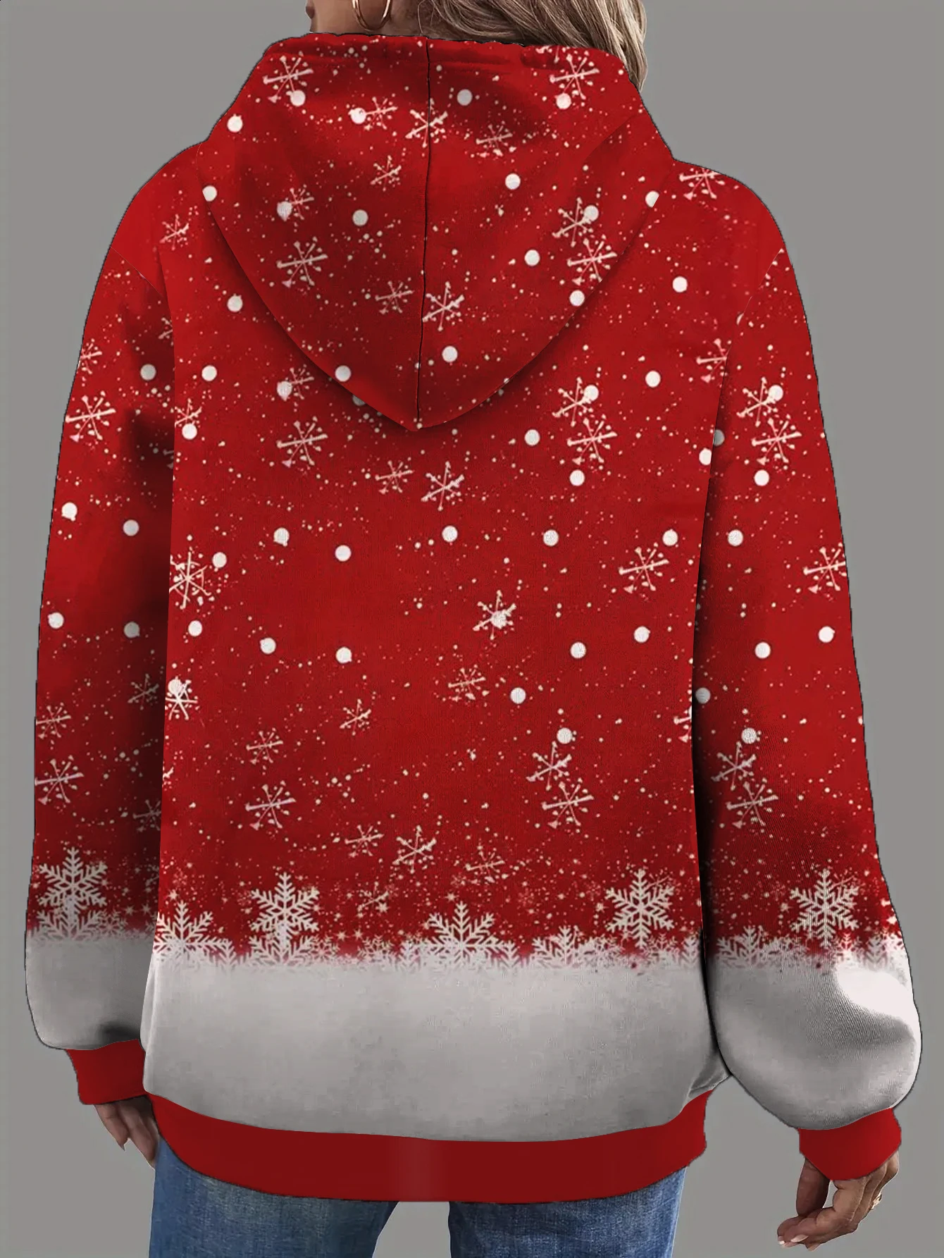 Women Red White Snowflake Gradient Zip Up Hoodie Long Sleeve Christmas Casual Holiday Sweatshirt