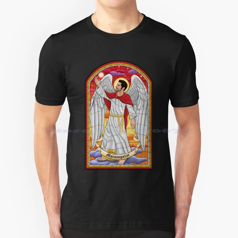 Morningstar-Stained Glass T Shirt 100% Cotton Tee Lucifer Morningstar Lucifer Tv Lucifer On Fox Lucifer Show Tom Ellis Samael