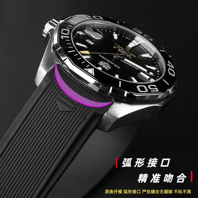 태그호이어 다이빙 시계 워터 고스트 Way101/201용 시계 밴드 실리콘 고무 곡선 엔드 블루/블랙 시계 스트랩 액세서리 22mm