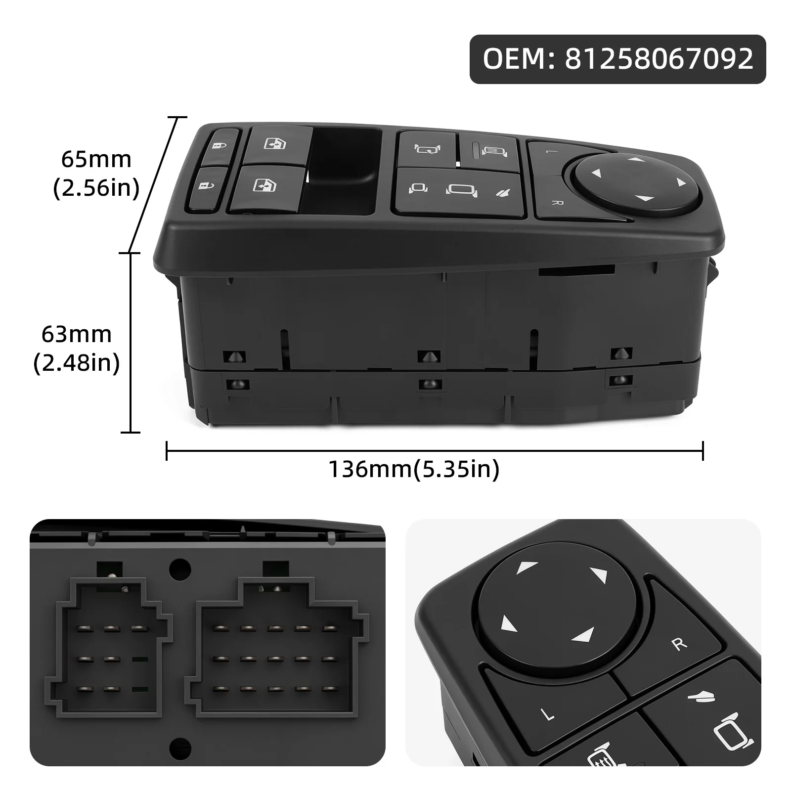 81258067092 Truck Window Regulator Switch Master Power Window Lifter Switch Door Panel Switches For Man TGM TGX 81.25806.7092