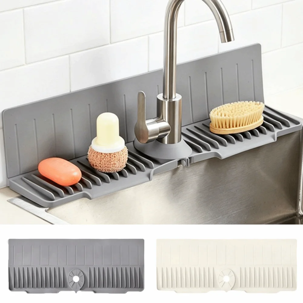 Fast Self-Draining Silicone Faucet Draining Pad Non-Slip 24 Inch Kitchen Sink Splash Guard 8° Slope Multi-Functional