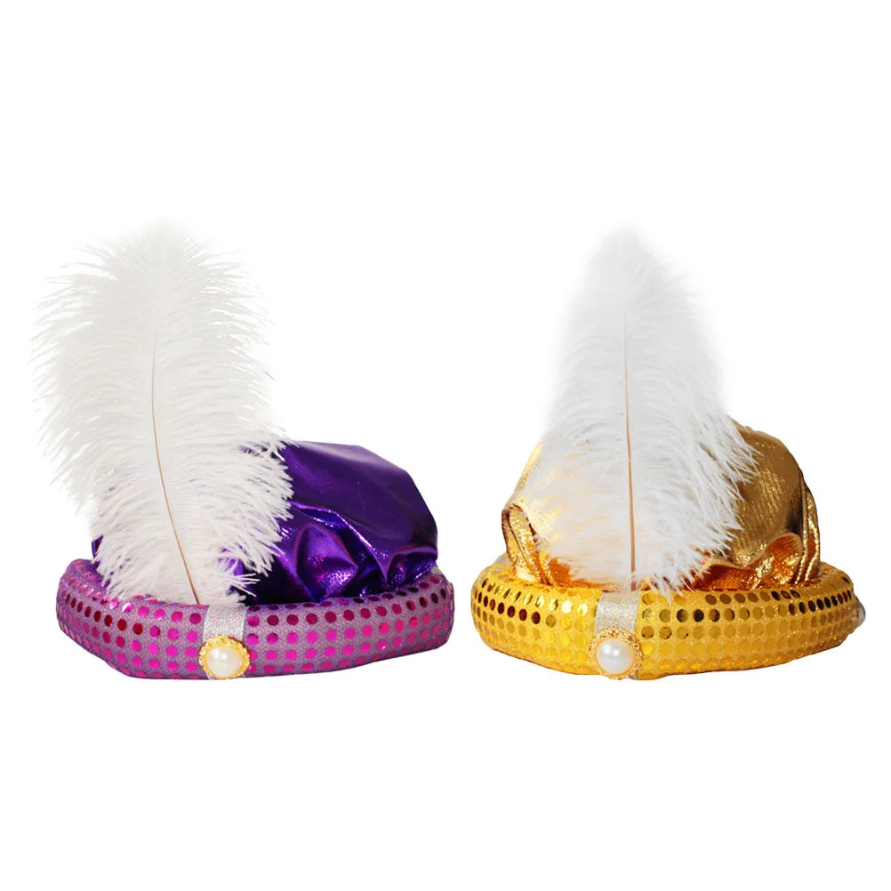 

2 pcs Hat Halloween Cosplay Costume Sequin Party Performance Hat For Adult Golden Purple Reflective Stage