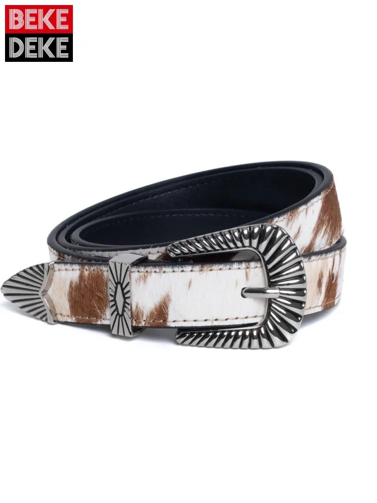 Fashion Mens Width 2.2cm Horsehair Faux Leather Belts For Pants High Street Personality Casual Pin Buckle Waistband For Jeans