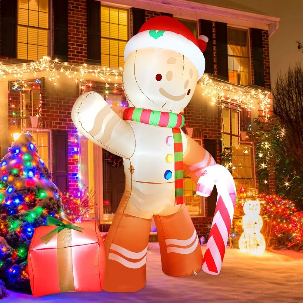 Bonhomme en pain d'épice gonflable avec lumière LED, décoration de Noël avec bonbons, fête de parhelion de jardin en plein air, 240cm