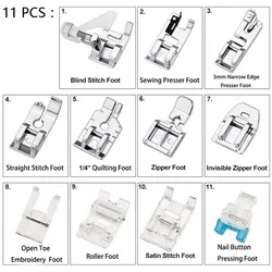 11pcs Adjustable Sewing Machine Presser Foot Adjustable Guide Edge Pressure Foot Edge Line Low Shank Sewing Machine Accessories