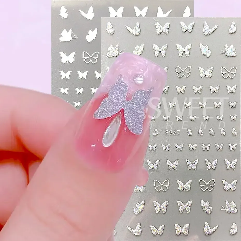 3d reflexivo dourado glitter adesivos prata em pó borboleta estrela linhas holográficas francesas decalques da arte do prego decoração manicure