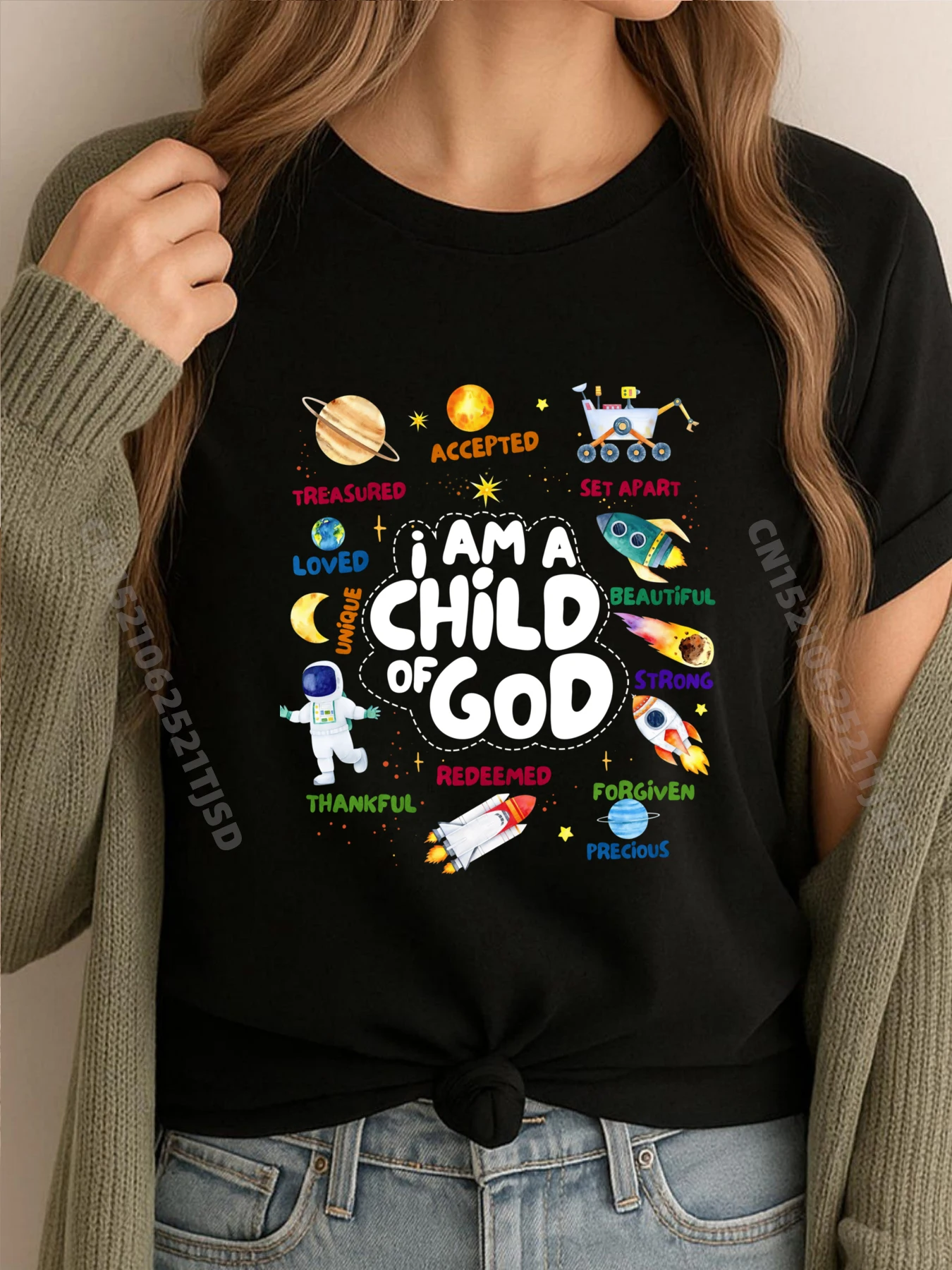 

Child of God Outer Space I Am Affirmation Christian New T Shirt Camiseta Masculina Oversized Party