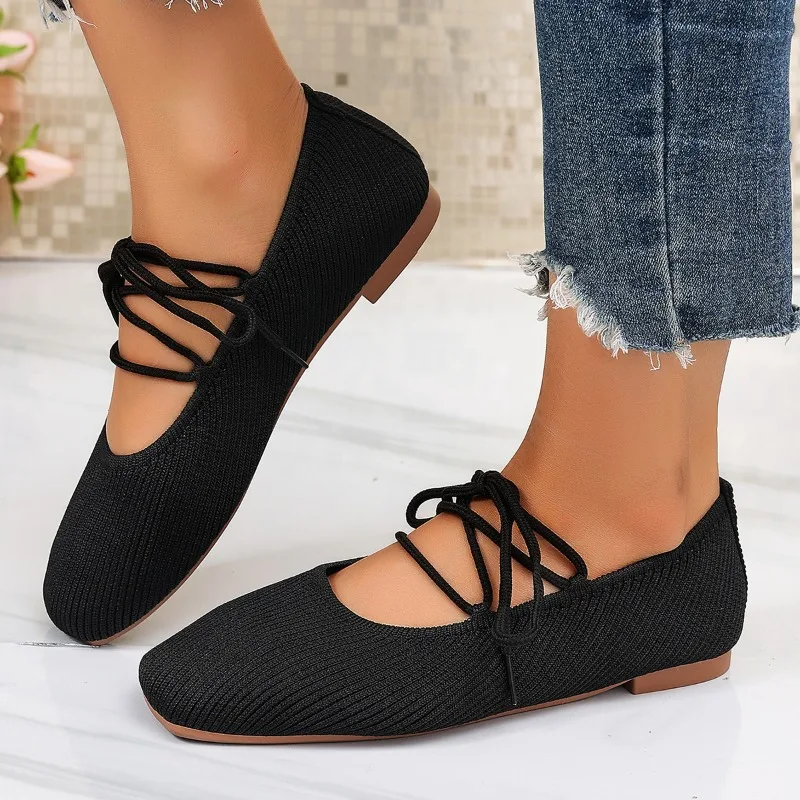 French Flat Mary Jane Shoes 2026 Summer New Breathable Lightweight Ballet Versatile Knitted Women's Shoes view 5