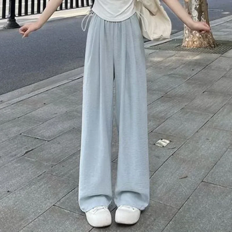 2025 filles coupe ample extérieur pantalons longs femme coréenne concis taille haute pantalon dame couleur unie basique quotidien pantalon à jambes larges