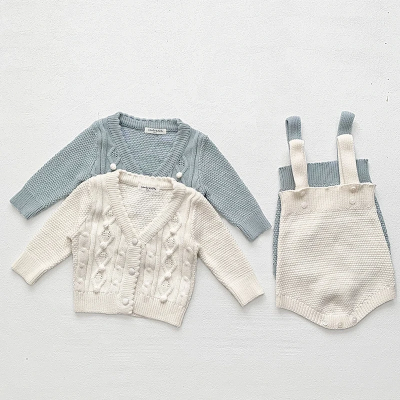 

2024 New Autumn Winter Toddler Baby Girl Knitting Clothes Suit Long Sleeved Knitted Cardigan+Jumpsuit Newborn Baby Clothing Set