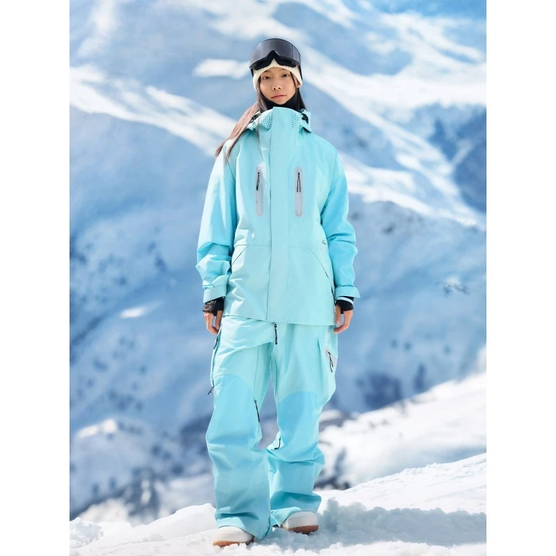 Ski pants set women's professional 3L windproof waterproof warm small loose snow clothes men