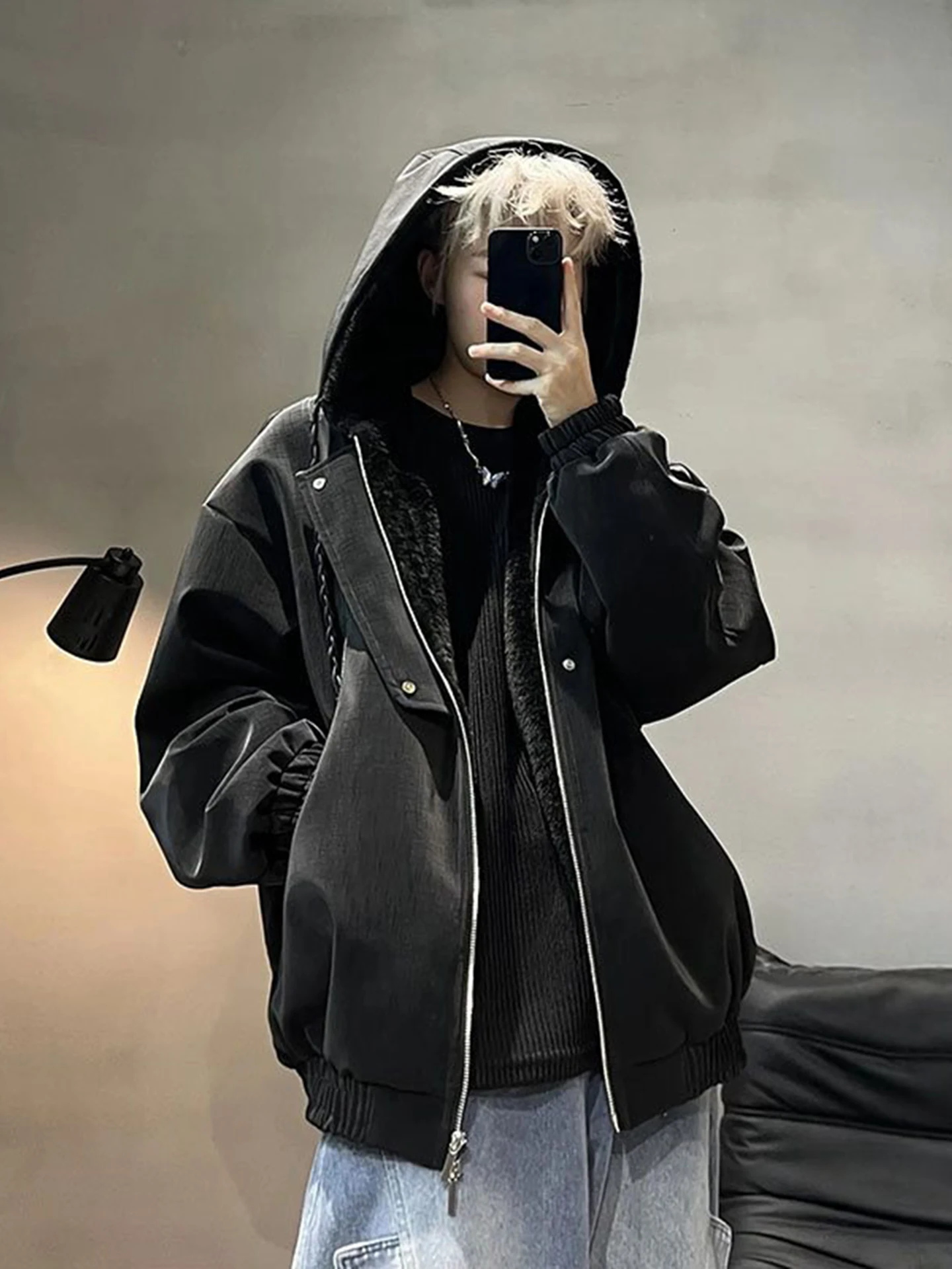 

Мужская зимняя куртка из утолщенной искусственной кожи Bla Fce с подкладкой, с капюшоном, в американском стиле, хлопковая, повседневная, с длинными рукавами, на молнии