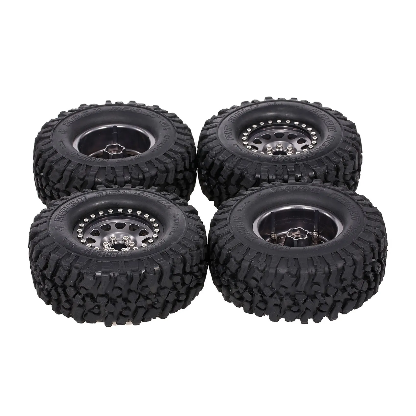 A19Q-8PCS Metal 2.2 Beadlock Wheel Rim Tires Set For 1/10 RC Crawler Car Traxxas TRX4 TRX6 Axial SCX10 RR10 Parts,Titanium