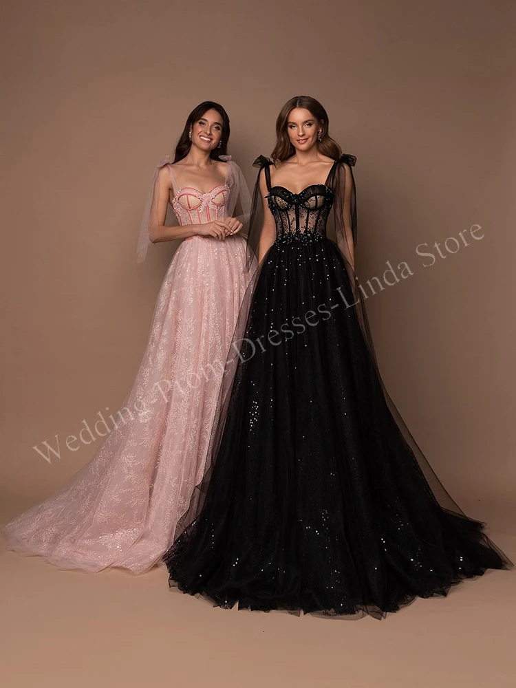 Vestidos de baile rosa para mulheres, apliques de tule, sem mangas até o chão, linha A, festa, ocasião formal, 2023