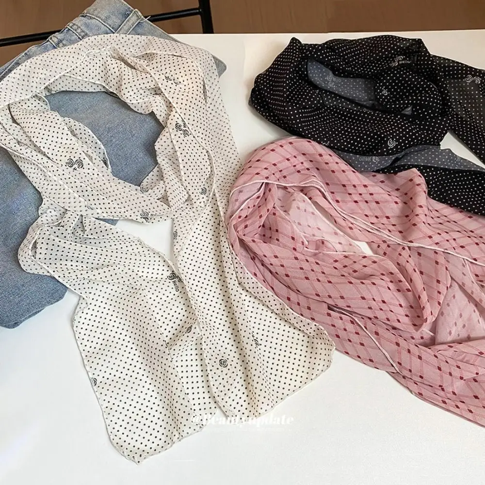 

Long Elegant Polka Dot Scarf Spring Summer Ribbon Scarf Headband Thin Korean Silk Waistband Neckerchief