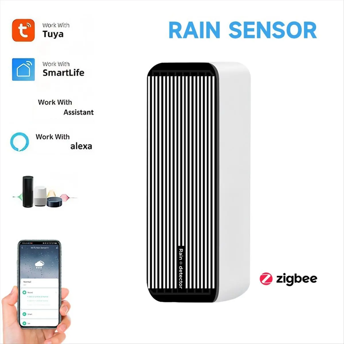 TCE Tuya ZigBee Smart Rain Sensor 2-in-1 Rainwater Flood Detector Rainwater Detection for Home Automation