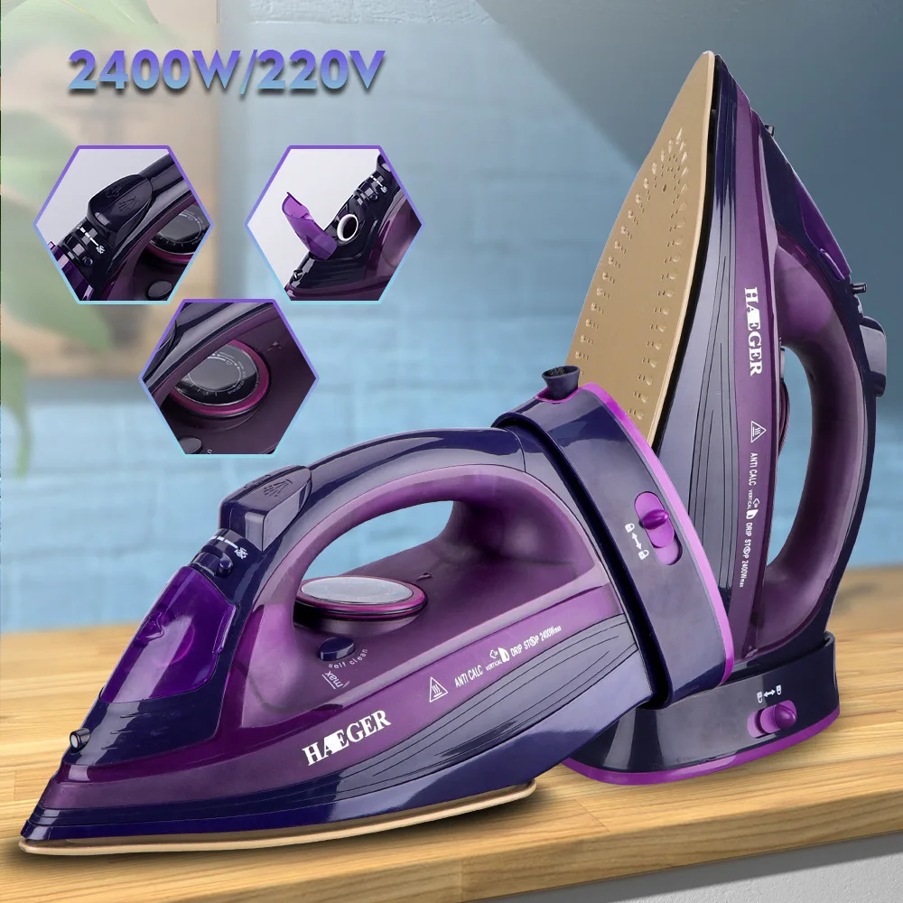 Steam Iron for Clothes,220V 2400W Handheld Electric Iron ,Wireless, Adjustable Temperature,Titanium Infused Ceramic Soleplate