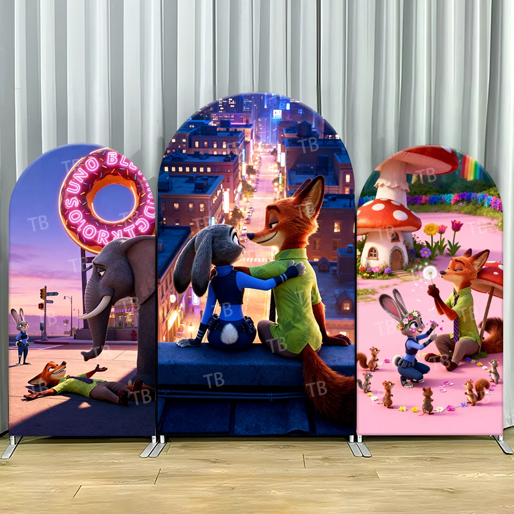 

Zootopia Judy And Nick Multi Scene Style Arch Backdrop Cover Lively Cute Scene For Kids Birthday Baby Shower Photo Booth Decor