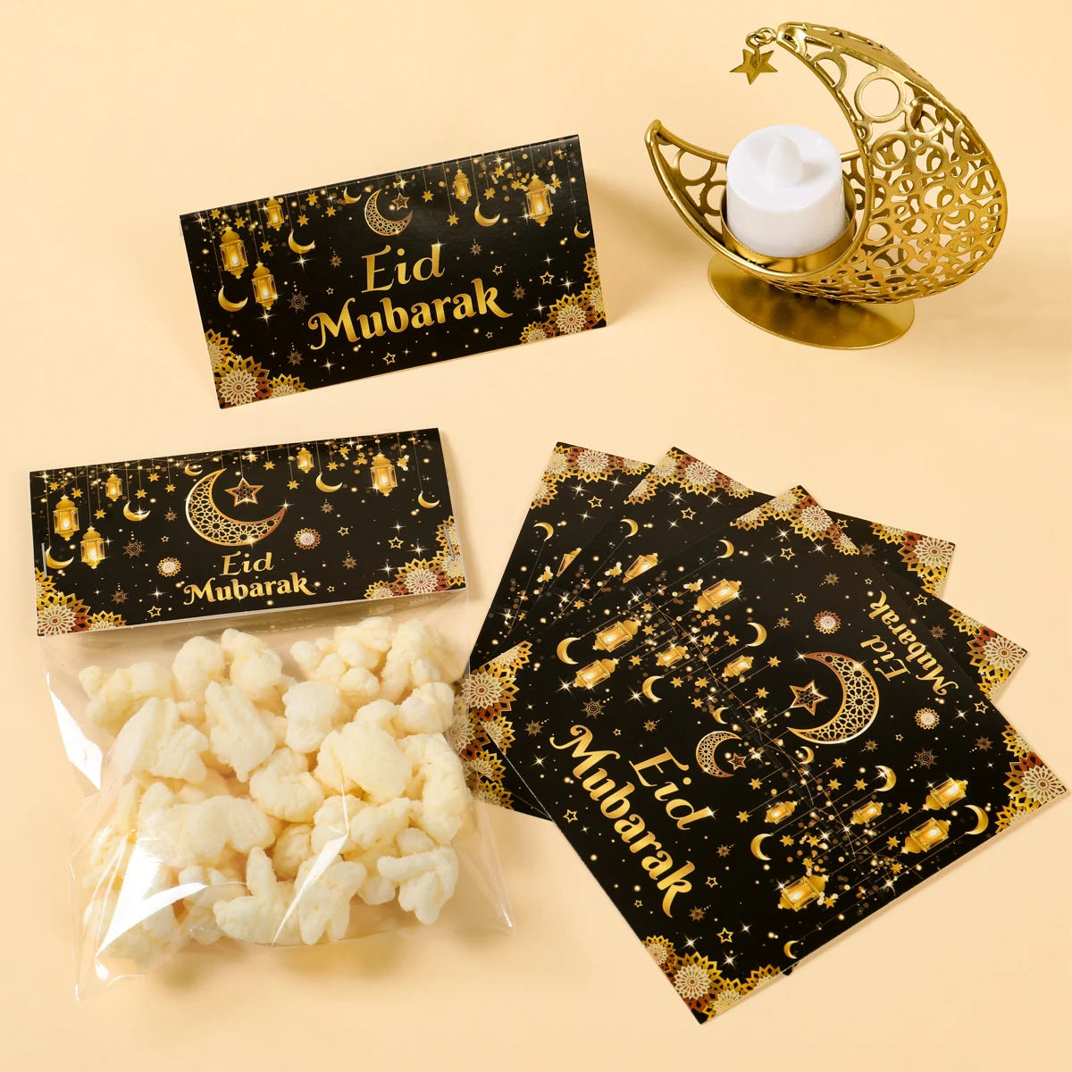 Ramadan Decoration 2025 Treat Bag Topper EID Mubarak Decor Cookie Candy Bag Ramadan Kareem Islamic Muslim Party Eid Al-Fitr Gift