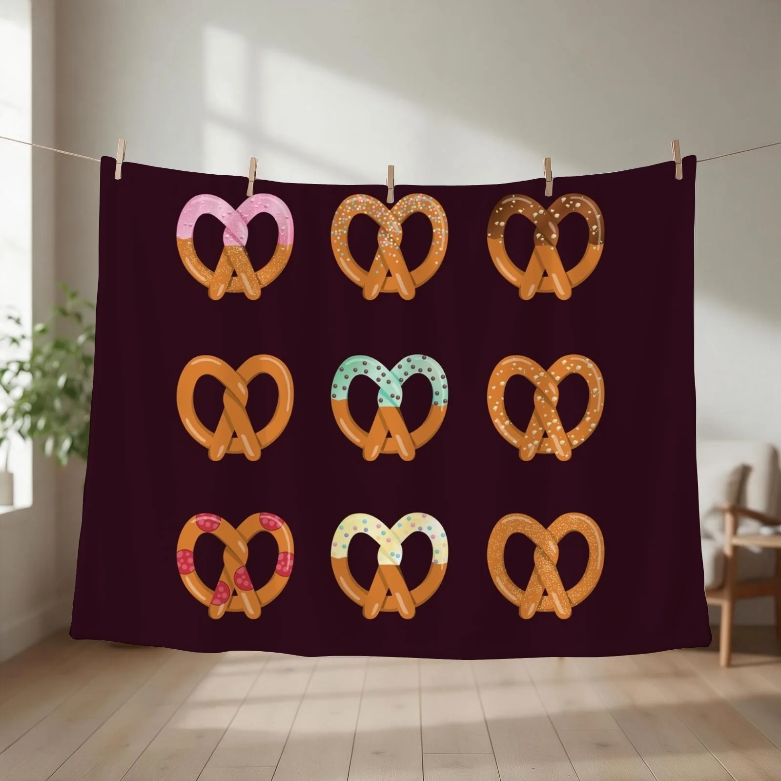 9 Pretzel Topping Flavors Throw Blanket couch cozy soft plush fuzzy picnic outdoor blanket