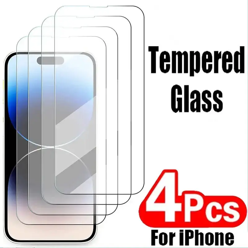 

4PCS Tempered Glass For iPhone 13 14 15 Pro Max Glass Screen Protector For iPhone 14 15 Plus 13Mini Glass Film