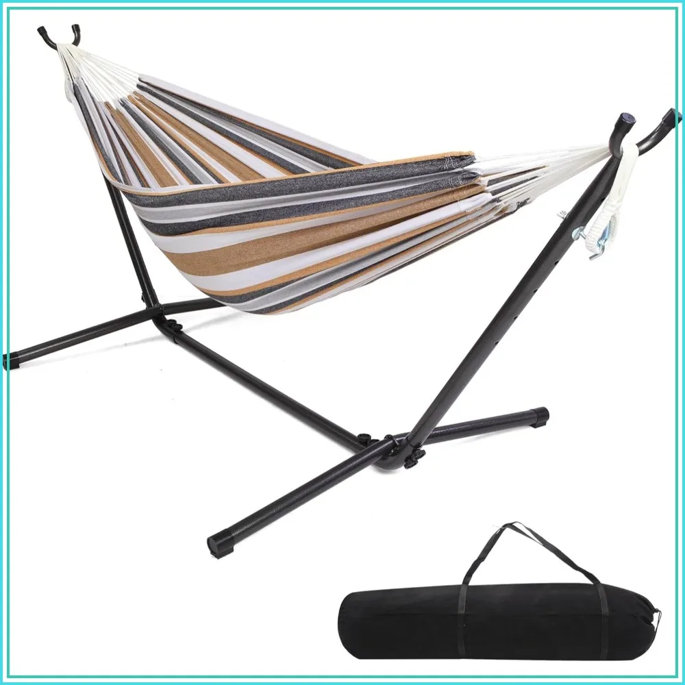 

550 LBS Double Hammock with Stand, Portable Carrying Bag, 2 Person for Outdoors & Indoors, Desert Stripe