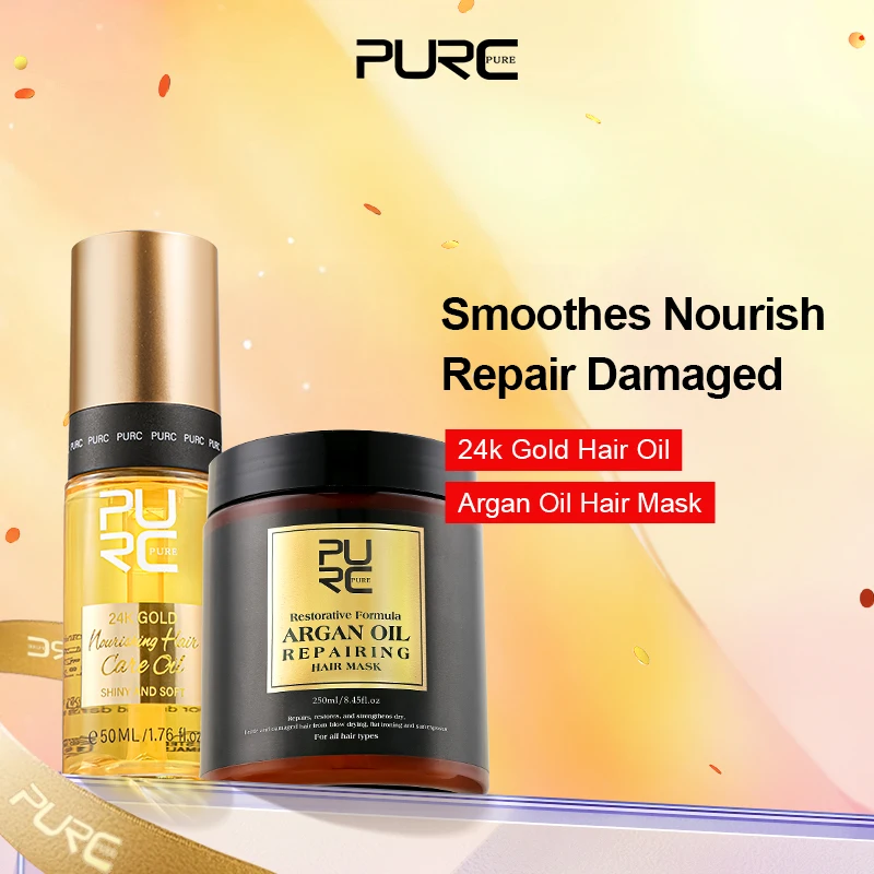 

Morocco Hair Mask & 24K Gold Hair Care Oil Set Treatment Repair Damaged Frizzy Restore Shine Deep Nourishing Hair Care Products