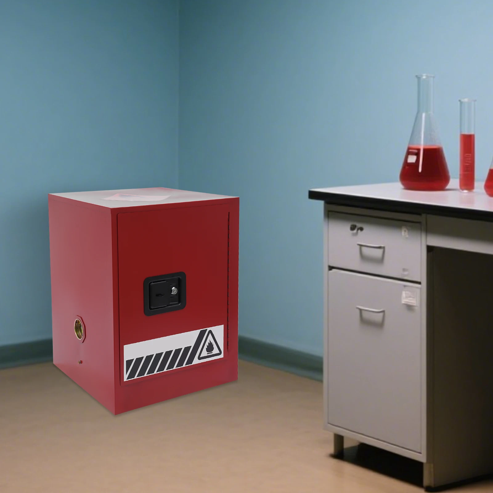 Красный прямоугольный шкаф для хранения легковоспламеняющейся жидкости (регулируемый и прочный) — полностью сварная стальная конструкция и заклепки