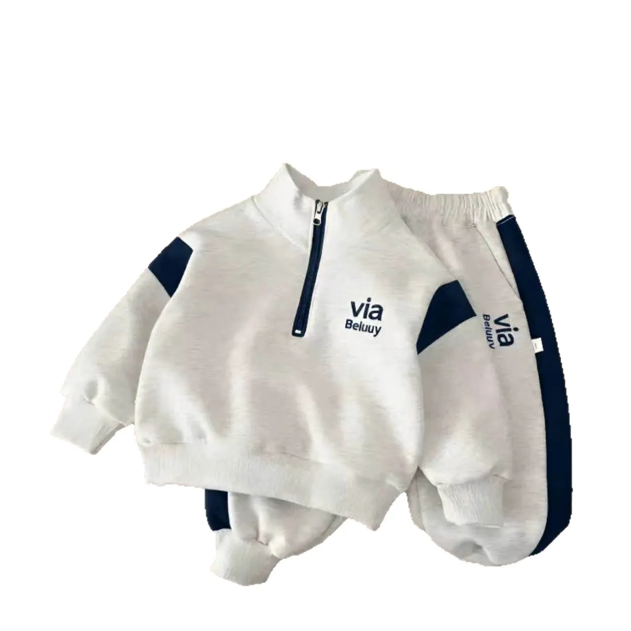 Kinder-Sweatshirt-Sets Neue Herbst-Kollektion Baby Jungen Mädchen Buchstabendruck Halb-Reißverschluss Pullover Oberteile+Hosen 2-teiliger Anzug Kinder Freizeitanzug – Detail 6