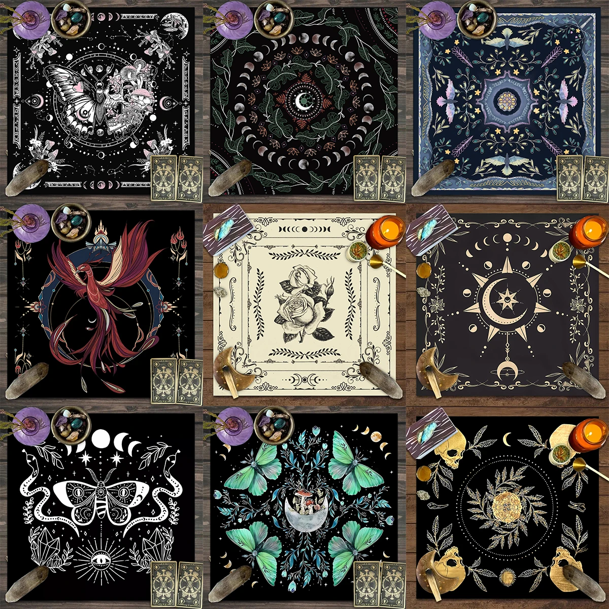 Tarot Cloth Small Tarot Clothes for Table 1pc Tarot card tablecloth, mysterious wizard astrology decoration butterfly flower