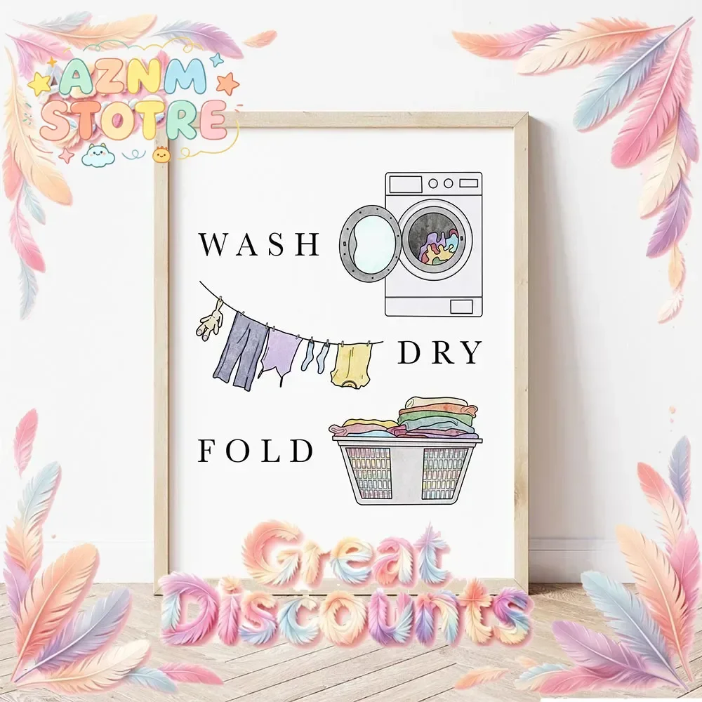 Colorful Laundry Sign Guide Poster Wash Dry Fold Art Print Minimalist Wall Pictures Canvas Painting NEW 2026