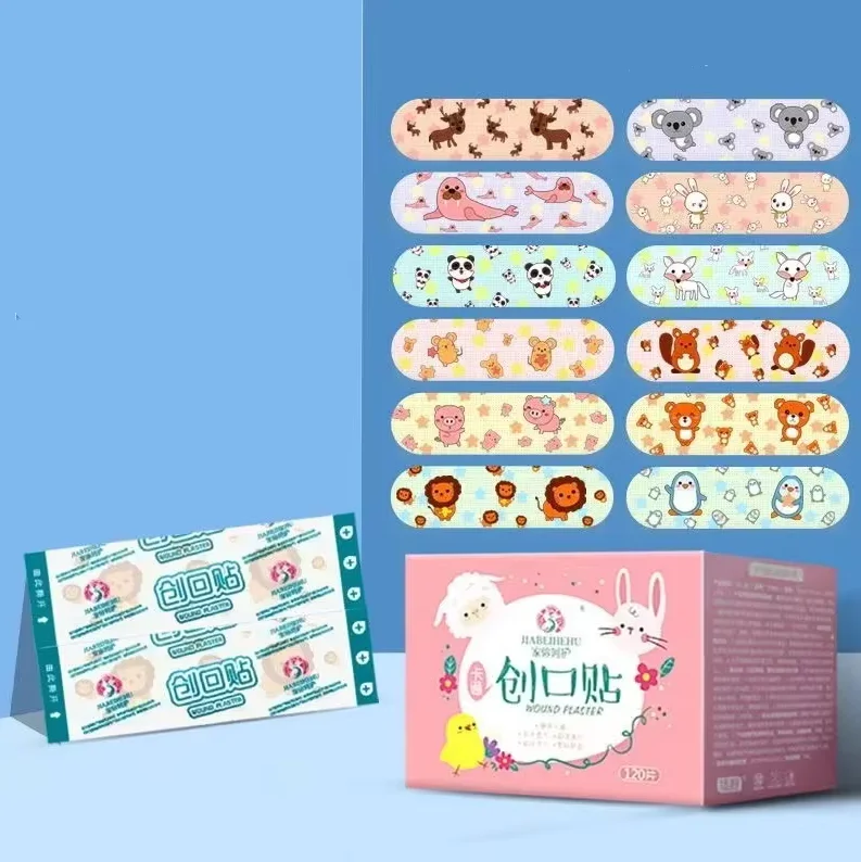 Adesivo Gesso Bandage Patches, Tiras de ferida impermeáveis, Bandaids Kawaii bonitos, Desenhos animados modelados, Kit de emergência, 100pcs por lote