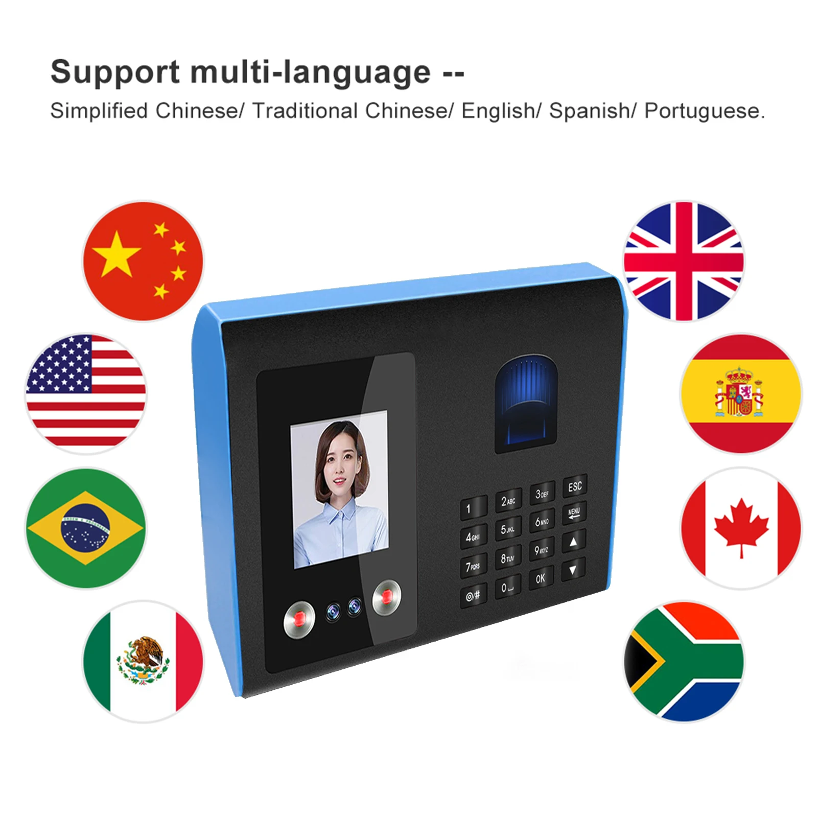 Intelligent Attendance Machine Face Fingerprint Password Checking-in Recorder for Employees Voice Prompt Multi Language US/UK