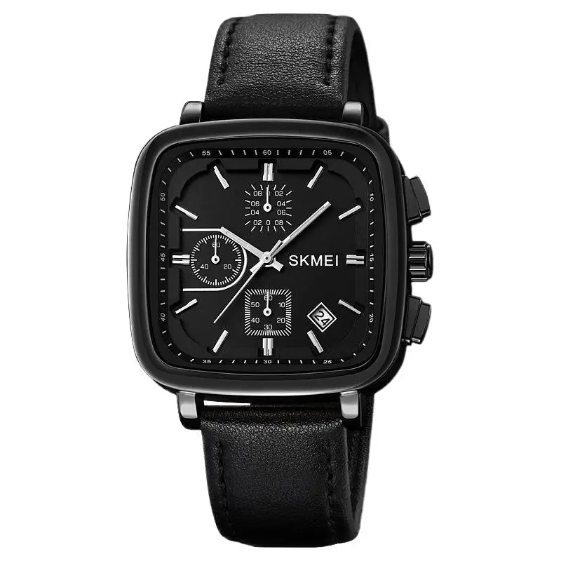 SkmeiGenuine Goods Square Men's Watch Quartz Watch Waterproof Leather Belt Fashion Men's Watch Large Dial Multi-Function Watch