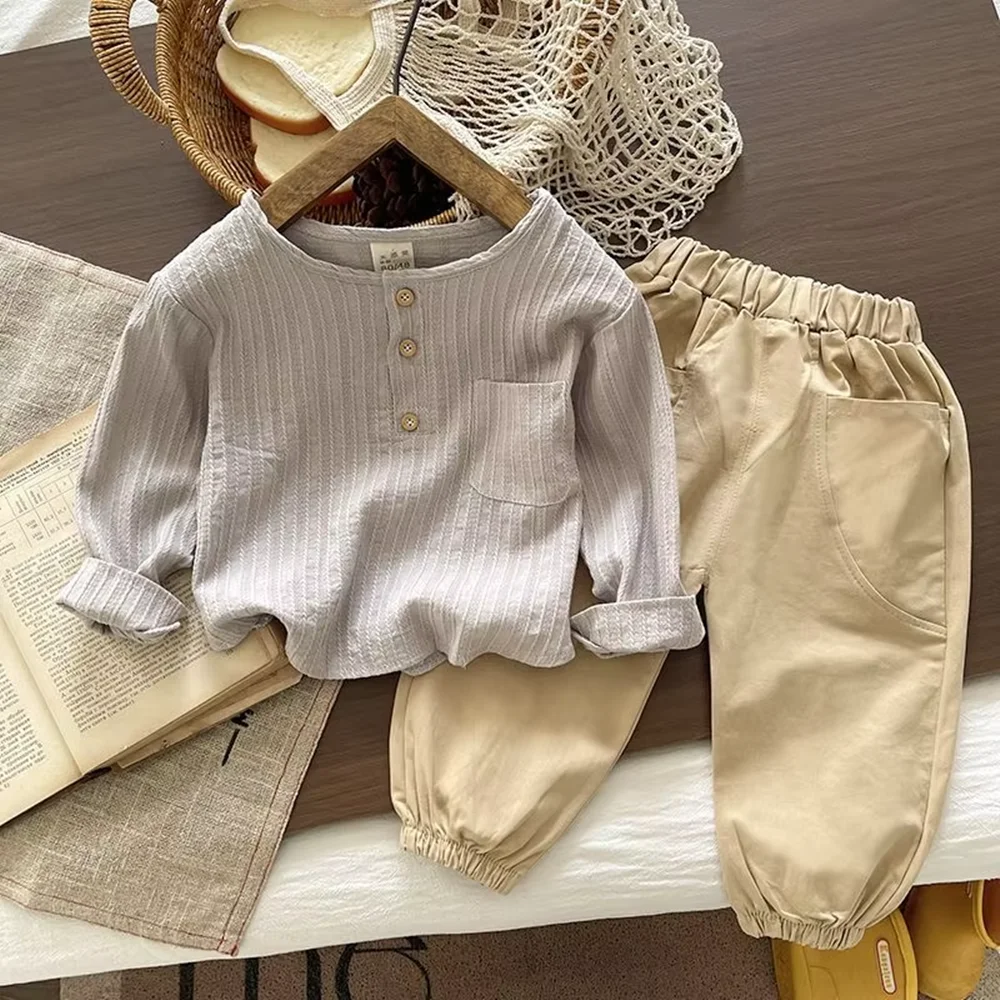 

Boys Set Spring Autumn Cotton Linen Long Sleeve T-Shirt And Pants Casual Two-Piece Set Children's Wear Comfortable Outfit 12M-5Y