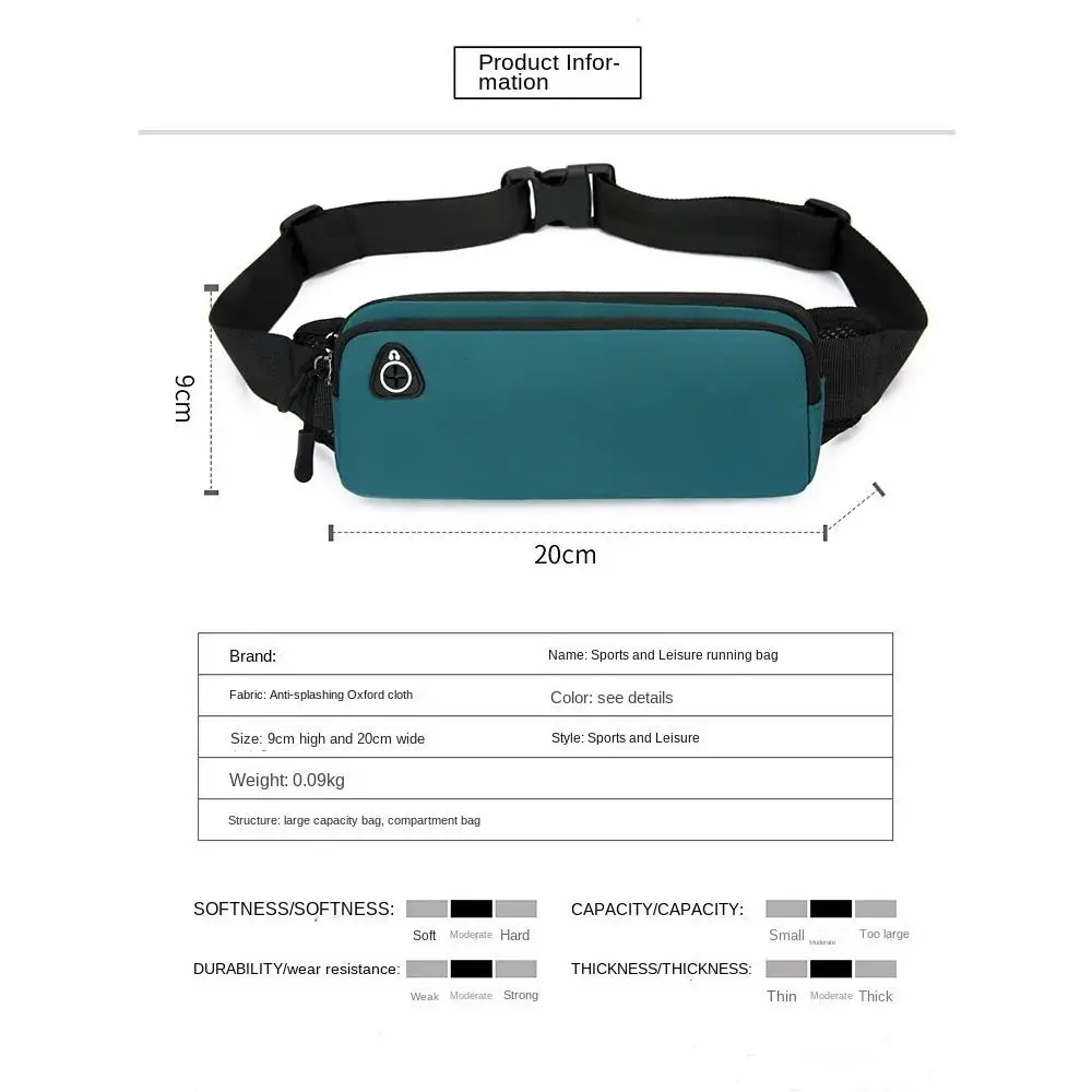 Waterproof Sports Waist Bag Phone Bag Hidden Pouch Oxford Fabric Exercise Waist Bag Large Capacity 20*9cm Fanny Pack Men