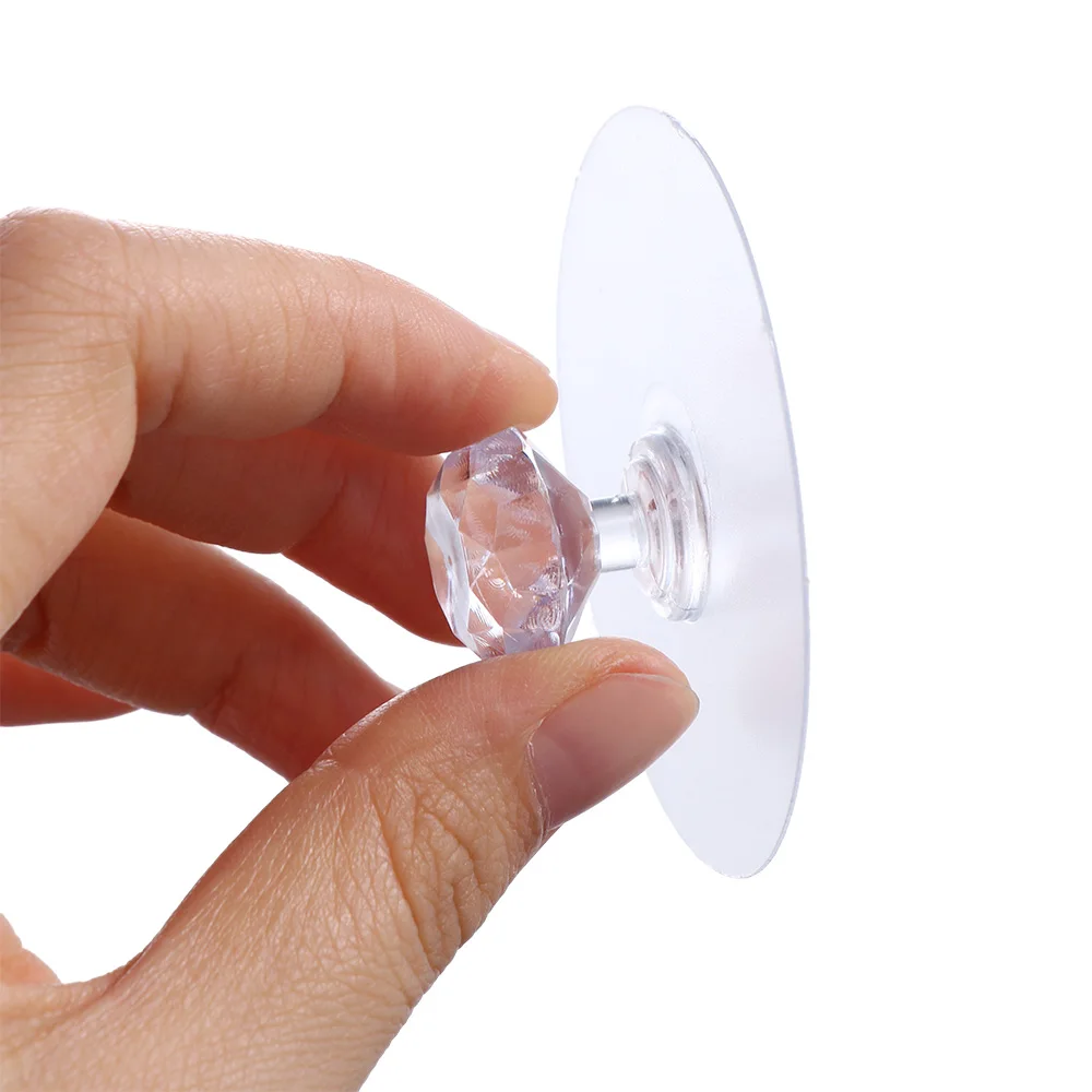 10Pcs No Punch Transparent Crystal Round Suction Cup Drawer Handle Strong Sticky Cabinet Door Acrylic Knob Furniture Pulls