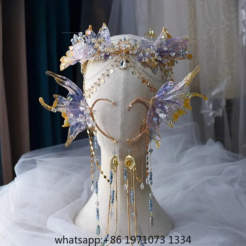 Chinese Wedding Liquid Flower Crystal Mermaid Princess Crown Hair Accessories Hanfu Head Accessories Purple Crystal Headdress