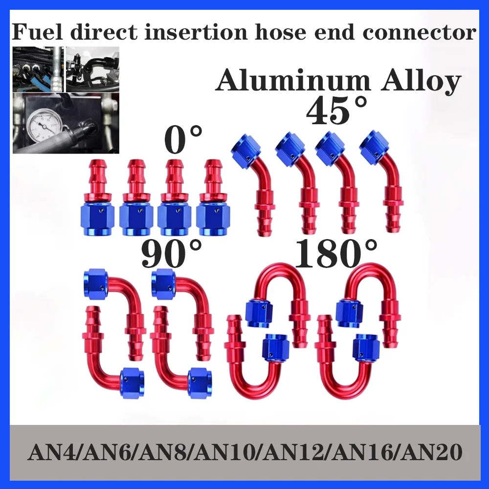 Universal AN4/6/8/10/12/16/20 Push-on Hose End Fittings Fuel Oil Cooler Hose Fitting 0°45° 90° 180° Degree Connection Adapter