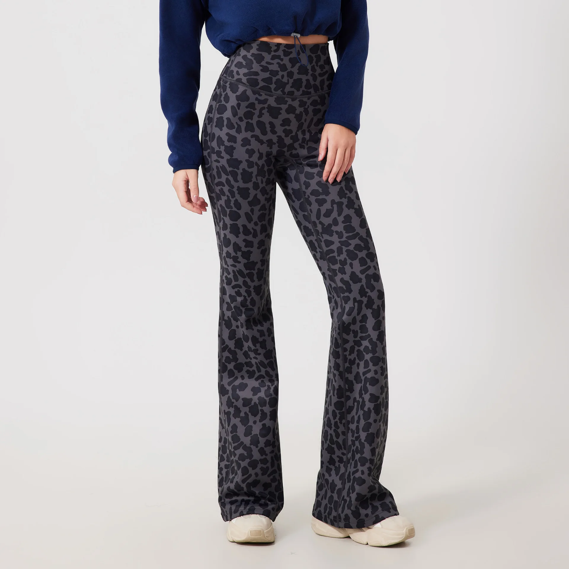 Women Yoga Pants 2025 Winter Fleece Lined Leopard Print Pants Women's High Waisted Bootcut Yoga Legging Workout Pants